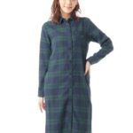 チェックロングシャツ/ネイビーグリーン