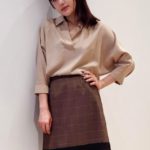 チェックレース付スカート/ブラウン柄