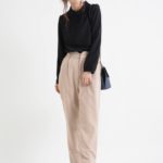 カーブウエストテーパードパンツ/ベージュ