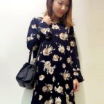 水彩花柄ボックスワンピース/ネイビー柄