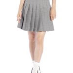 ファーポンポングレンチェックプリーツSK/グレー