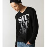 【AZUL by moussy】カスレ3段ロゴVネック長袖T/BLK