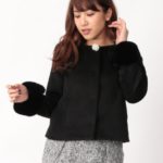ノーカラーショート丈コート/ブラック