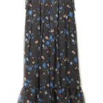 花柄シフォンマキシスカート/ブラック