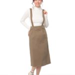 サスペンダー付ひざ丈タイトスカート/Khaki
