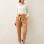 サッシュ付きテーパードパンツ/キャメル