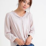 ジョーゼットスタンドギャザーブラウス/ピンクベージュ