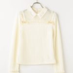 メッシュフリル襟付リブトップス/ホワイト