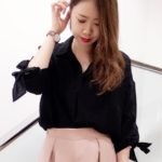 タックデザインスキッパーブラウス/ブラック