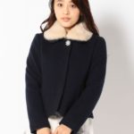 衿ファー付キラ釦ショートコート/ネイビー