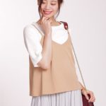 リブニットワイドキャミセット/ベージュ