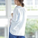 フレンチリネンワイド衿抜けシャツ/Ｌブルー