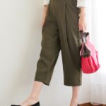 ベルト付タックパンツ/カーキグリーン
