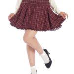 ツイードフレアミニスカート/ワイン