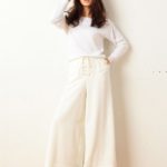 ハイウエストレースアップワイドパンツ/オフホワイト
