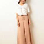 ハイウエストレースアップワイドパンツ/キャメル