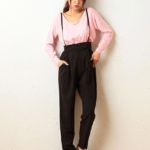 ハイウエストタックパンツ/ブラックストライプ