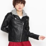 フード付きライダースジャケット/ブラック(019)